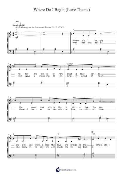 Where Do I Begin (Love Theme) Sheet Music by Andy Williams-Arr.Joyli Glanions