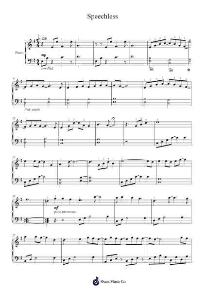 Speechless Sheet Music by Naomi Scott-Arr.Stilkim