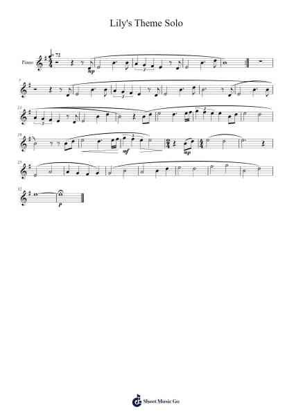 Lily's Theme Solo Sheet Music by Alexandre Desplat-Arr.Sanjay Lanh
