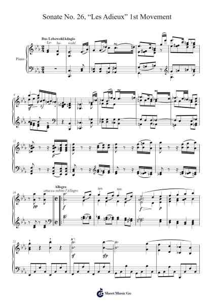 Sonate No. 26 in E-flat Major, Op. 81a "Les Adieux": I. Das Lebewohl Sheet Music by Ludwig van Beethoven-Arr.Payrusk