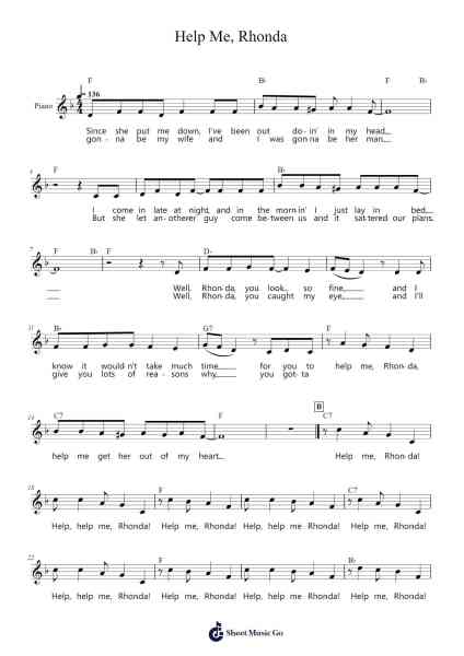 Help Me, Rhonda Sheet Music by The Beach Boys-Arr.Phisan Lionelphy