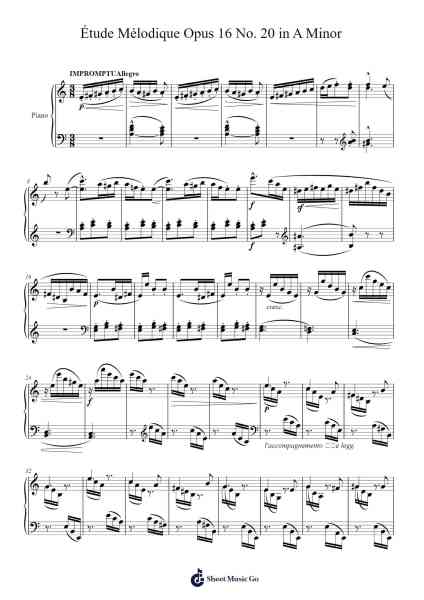 Étude Mélodique Opus 16 No. 20 in A Minor Sheet Music by Stephen Heller-Arr.Yecent