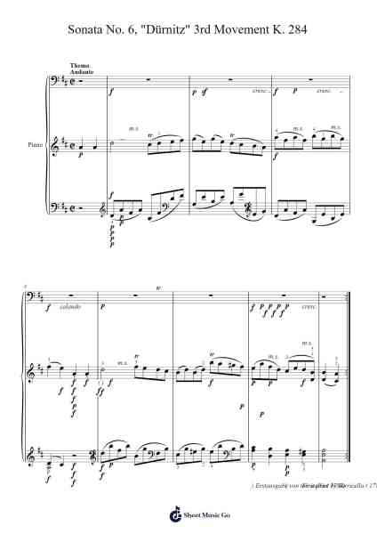 Sonata No. 6 in D Major "Dürnitz", K. 284: III. Theme and Variations Sheet Music by Wolfgang Amadeus Mozart-Arr.Sibylmos Fordridge