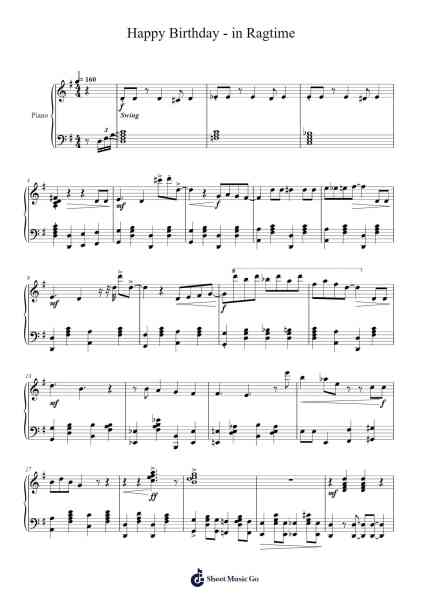 Happy Birthday - in Ragtime Sheet Music by Alan Blaker-Arr.Pubeth Ledi