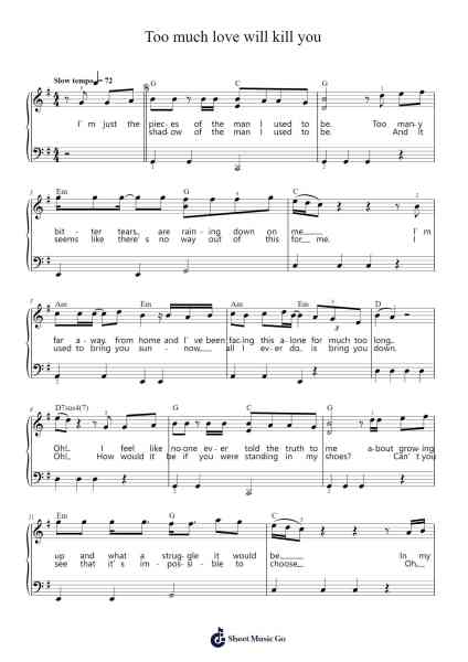 Too much love will kill you Sheet Music by Queen-Arr.Pulip
