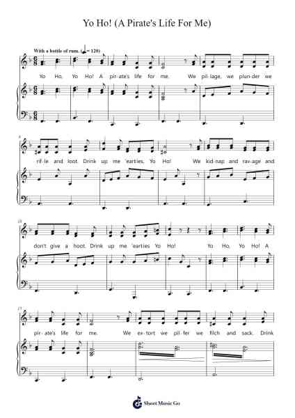 Yo Ho! (A Pirate's Life For Me) Sheet Music by George Bruns-Arr.Pulip