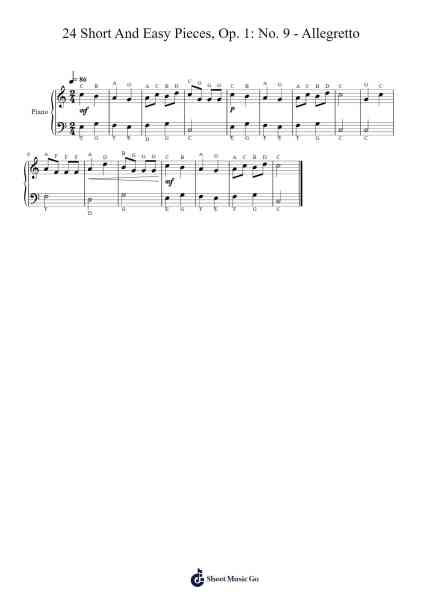 24 Short And Easy Pieces, Op. 1: No. 9 - Allegretto Sheet Music by Alexander Reinagle-Arr.Clevestowe Walkyes