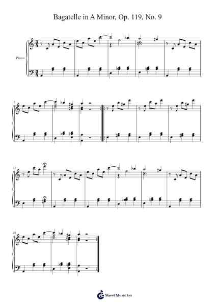Bagatelle in A Minor, Op. 119, No. 9 Sheet Music by Ludwig van Beethoven-Arr.Quinncol