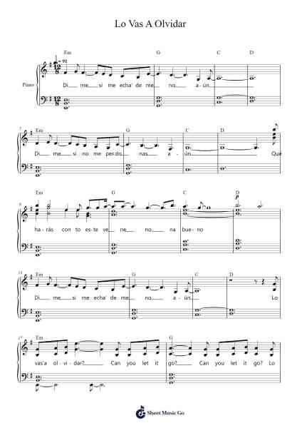 Lo Vas A Olvidar Sheet Music by Billie Eilish-Arr.Jillmo Grantbott