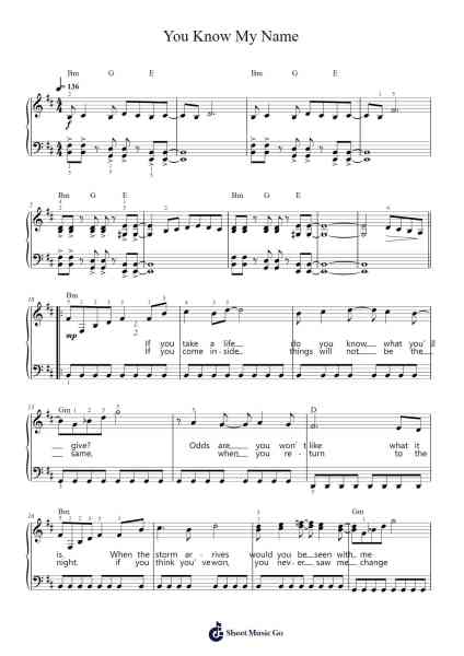 You Know My Name Sheet Music by Chris Cornell-Arr.Jofield