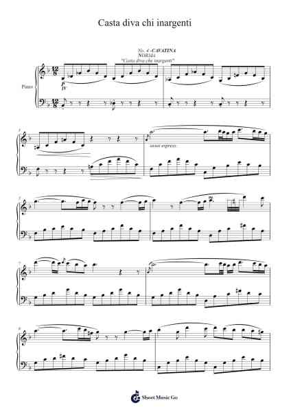 Norma: No. 4, Cavatina, "Casta diva chi inargenti" Sheet Music by Vincenzo Bellini-Arr.Priestvy