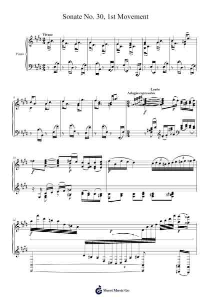 Sonate No. 30 in E Major, Op. 109: I. Vivace ma non troppo Sheet Music by Ludwig van Beethoven-Arr.Jesret