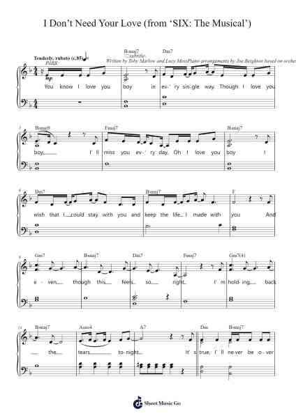I Don't Need Your Love Sheet Music by Misc Soundtrack-Arr.Stilfey Fitznise