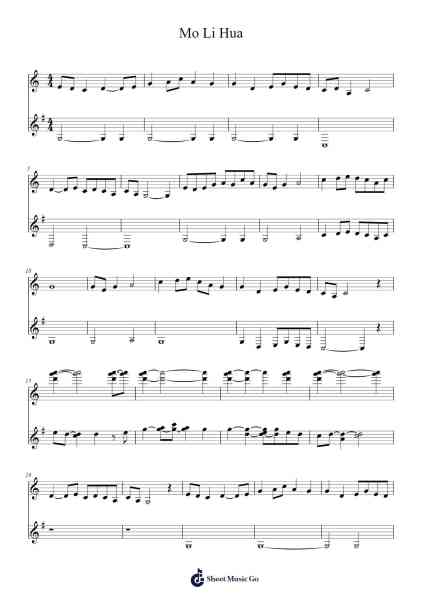Mo Li Hua Sheet Music by Shuwen Zhang-Arr.Bilmons Magmeg