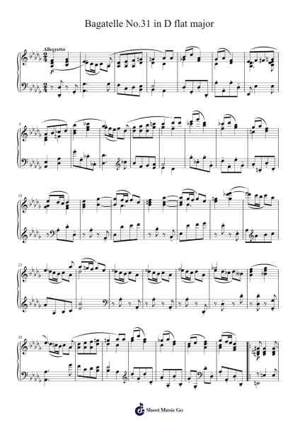 Bagatelle No.31 in D flat major Sheet Music by -Arr.Yuledawn