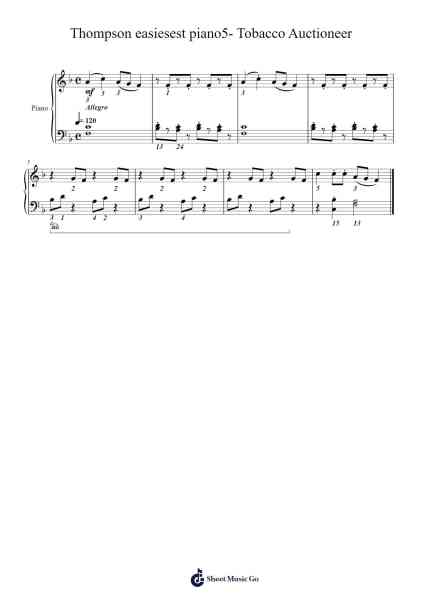 Thompson easiesest piano5- Tobacco Auctioneer Sheet Music by John Thompson-Arr.Gusgess