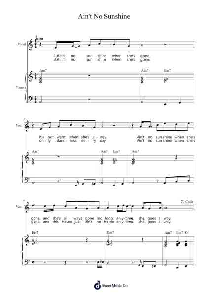 Ain't No Sunshine Sheet Music by Bill Withers-Arr.Jonesram Bonah