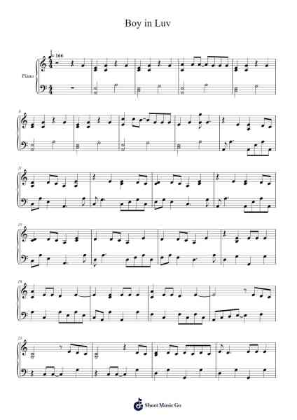 Boy in Luv Sheet Music by BTS-Arr.Toynkent