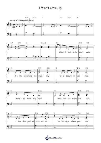 I Won't Give Up Sheet Music by Jason Mraz-Arr.Rooryl Petnoel