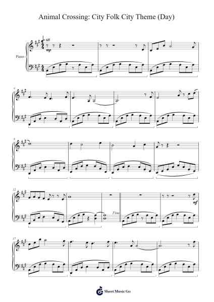 Animal Crossing: City Folk City Theme (Day) Sheet Music by Kazumi Totaka-Arr.Giswolf