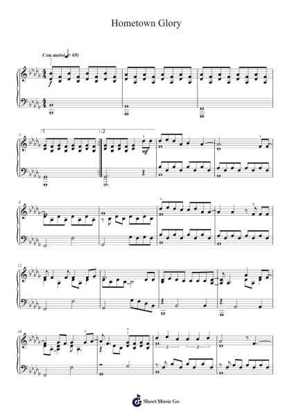 Hometown Glory Sheet Music by Adele-Arr.Spenriel Foxsoll