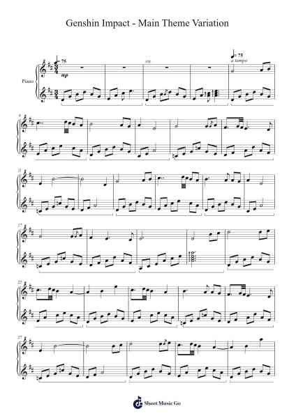 Genshin Impact - Main Theme Variation Sheet Music by Yu-Peng Chen-Arr.Penlith