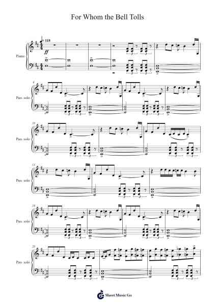 For Whom the Bell Tolls Sheet Music by Metallica-Arr.Fordniah