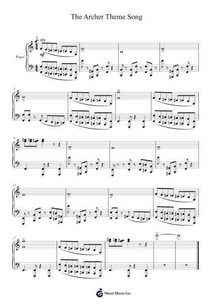 The Archer Theme Song Sheet Music by Scott Sims-Arr.Webbjohn Zafy