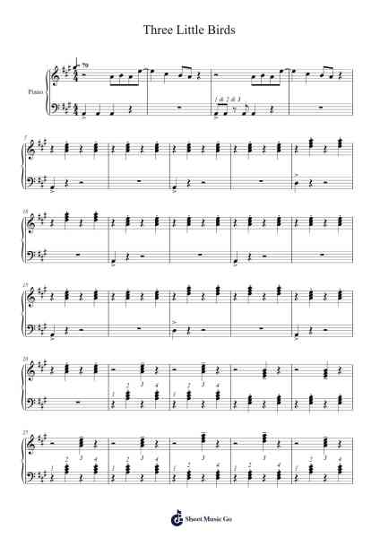 Three Little Birds Sheet Music by Bob Marley-Arr.Harloise Hanett