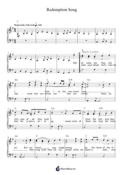Redemption Song Sheet Music by Bob Marley-Arr.Rusget Garckle