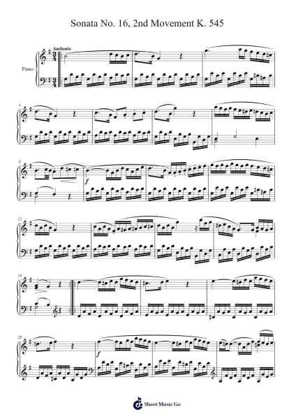 Sonata No. 16 in C Major, K. 545: II. Andante Sheet Music by Wolfgang Amadeus Mozart-Arr.Yvettenat Iveshall