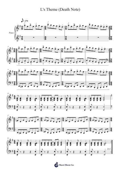 L's Theme (Death Note) Sheet Music by Misc Cartoons-Arr.Bautab