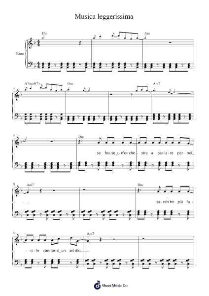 Musica leggerissima 樂譜由 Colapesce - 編曲 Boyletio Wanleigh