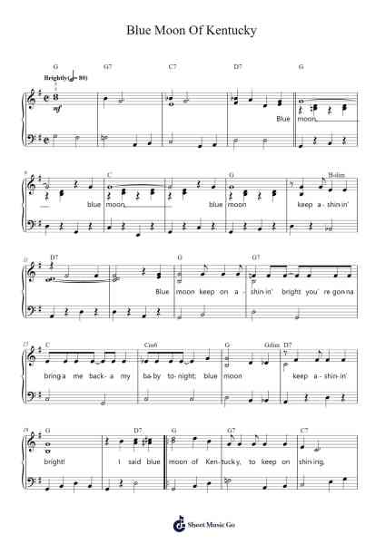 Blue Moon Of Kentucky Sheet Music by Bill Monroe/Elvis Presley-Arr.Nanholt Walkchi