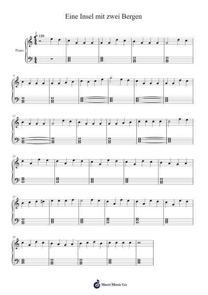 Eine Insel mit zwei Bergen Sheet Music by Augsburger Puppenkiste-Arr.Ausdam Pukin
