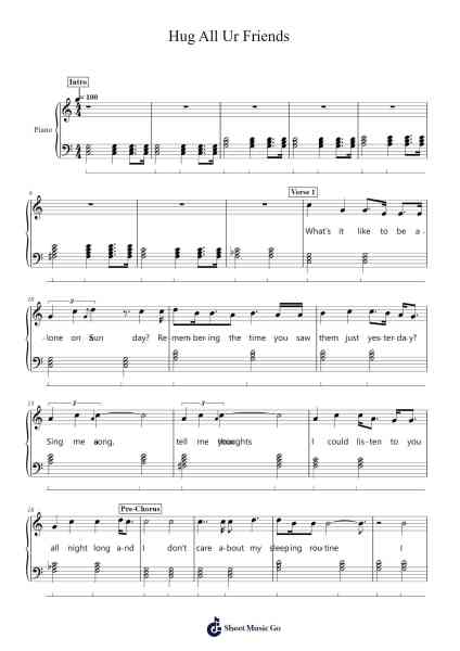 Hug All Ur Friends Sheet Music by cavetown-Arr.Cliffcam Whbill