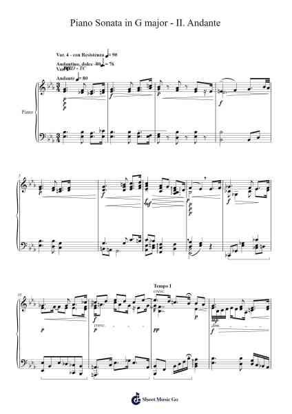 Piano Sonata in G major - II. Andante Sheet Music by Mr. Peabody-Arr.Louann Bonpe