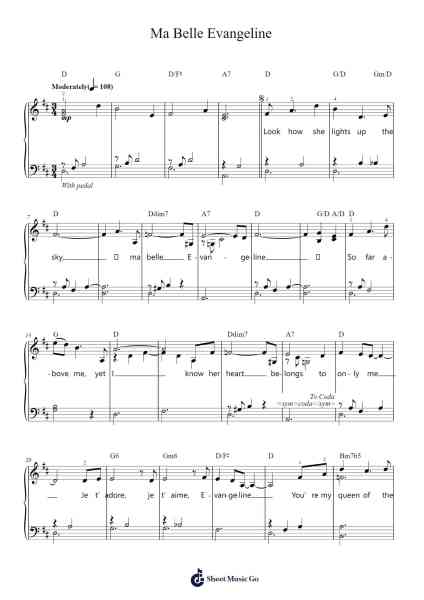 Ma Belle Evangeline Sheet Music by Jim Cummings/Randy Newman-Arr.Wildmore Fitchfinn