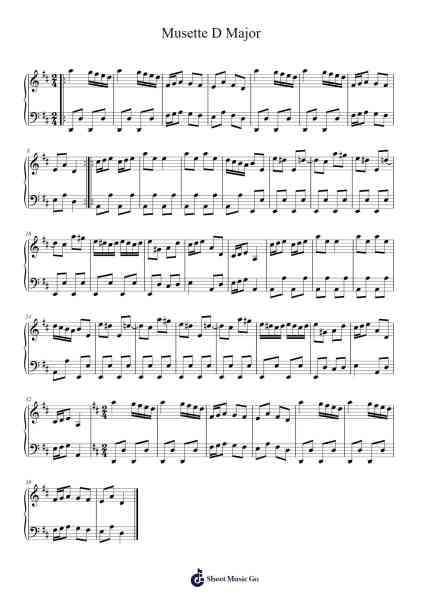 Musette in D Major, BWV Anh. 126 Sheet Music by Johann Sebastian Bach-Arr.Diaben Shelwilde