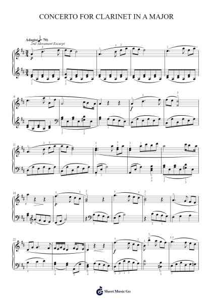 Concerto for Clarinet in A Major, K. 622: II. Adagio Sheet Music by Wolfgang Amadeus Mozart-Arr.Shedave Dwightrene