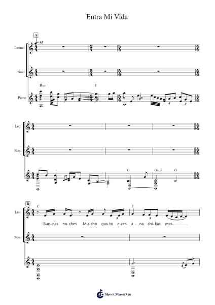 Entra Mi Vida Sheet Music by Sin Bandera-Arr.Bairddict Sasback