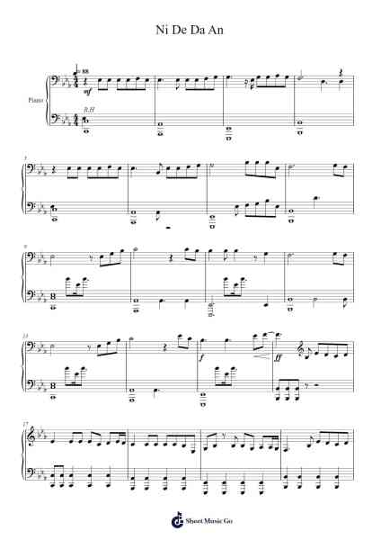 Ni De Da An Sheet Music by 阿冗-Arr.Huce Earlville