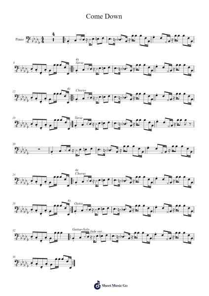 Come Down Sheet Music by Anderson .Paak-Arr.Millsharp Waygrace