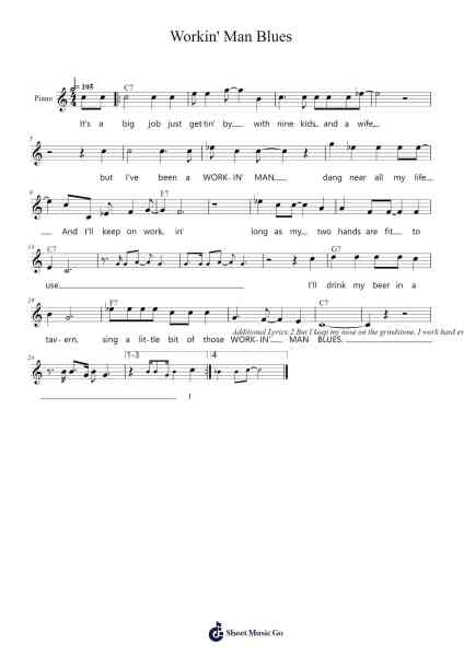 Workin' Man Blues Sheet Music by Merle Haggard-Arr.Cusnow Noahlis