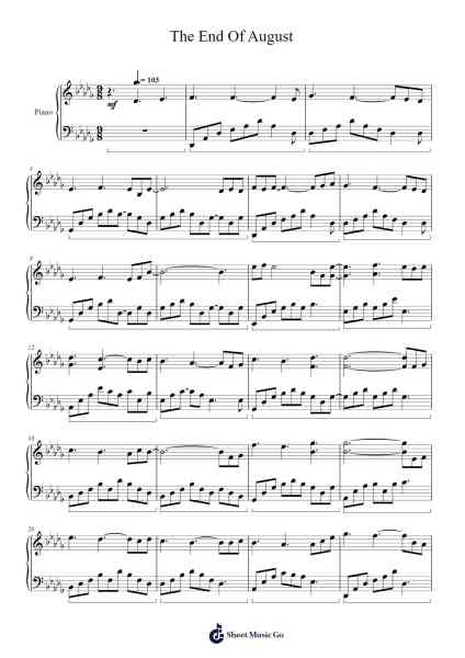 The End of August Sheet Music by Yanni-Arr.Hewkay Brewstience