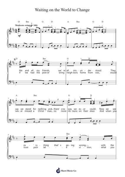 Waiting on the World to Change Sheet Music by John Mayer-Arr.Popbraith Cookryl