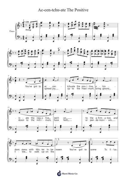 Ac-cen-tchu-ate The Positive Sheet Music by Harold Arlen-Arr.Manssaul Dexy