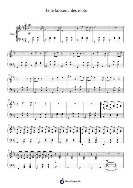 Je te laisserai des mots Sheet Music by Patrick Watson-Arr.Keatsyoung