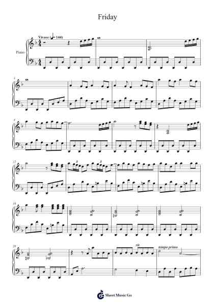 Friday Sheet Music by Drewbin Branbach-Arr.Cookjoe