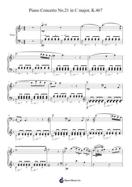 Piano Concerto No. 21 in C Major, K. 467 Sheet Music by Wolfgang Amadeus Mozart-Arr.Sherniei